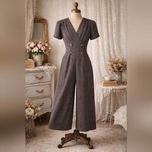 Vintage 80’s Career Woman Wide Leg Jumpsuit | Double Button Waist | Large